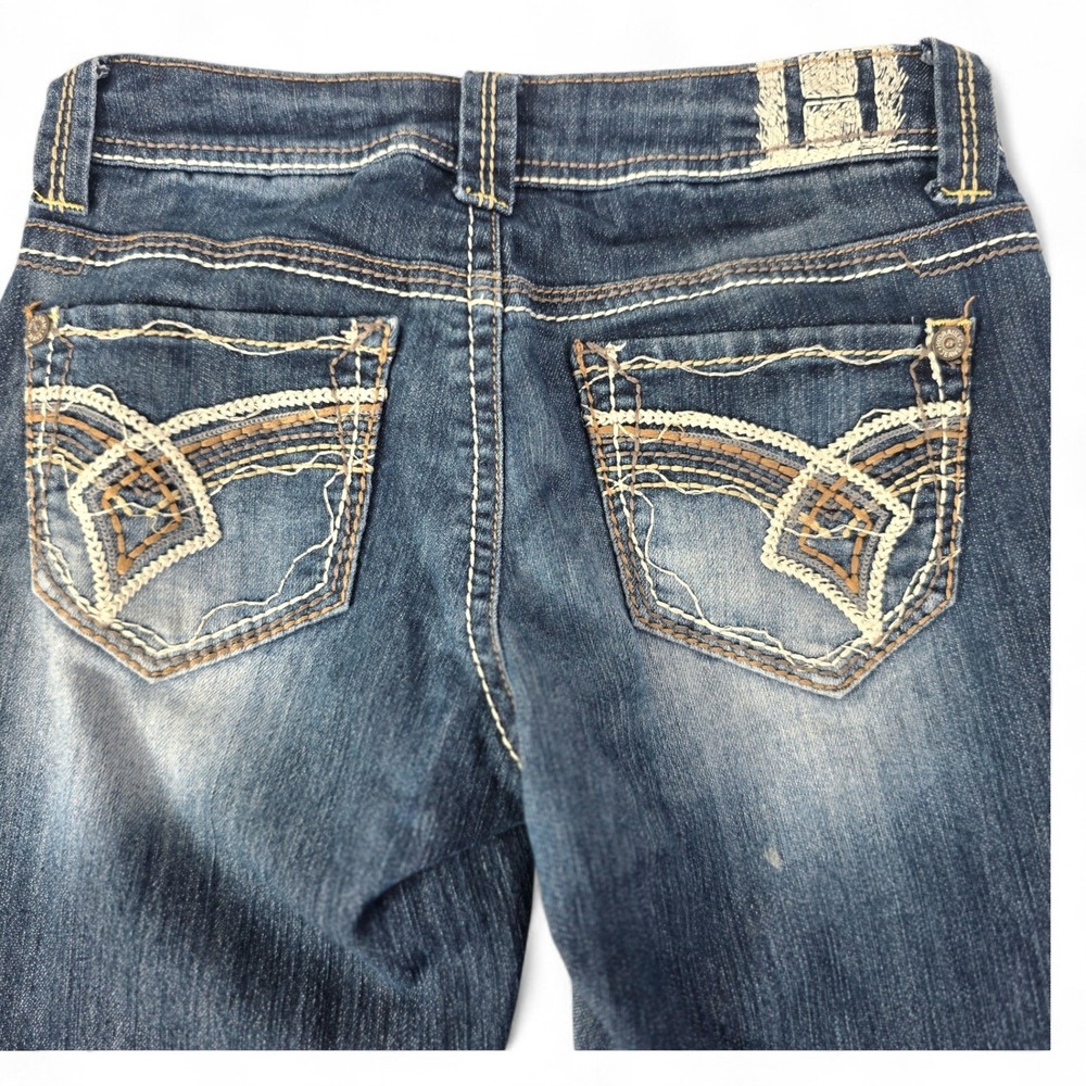 Hydraulic Low Rise Straight Leg Jeans Dark Wash Embroidered Pockets - Picture 11 of 11